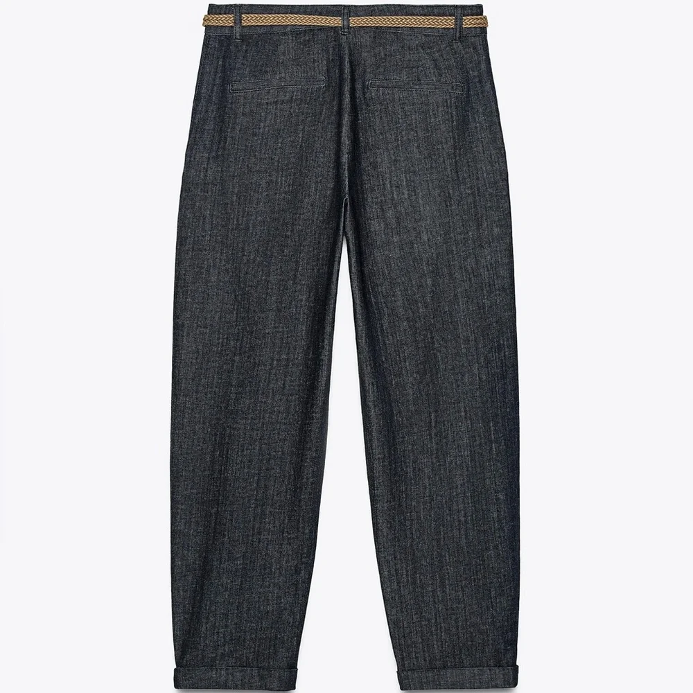 Zara Z1975 Braided‎ Belt Chino Denim Pants Size US 14 NWT